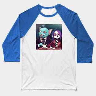 Sophisticated Blue Lizard Cat Drinks Coffee with His Edgy Girlfriend Baseball T-Shirt